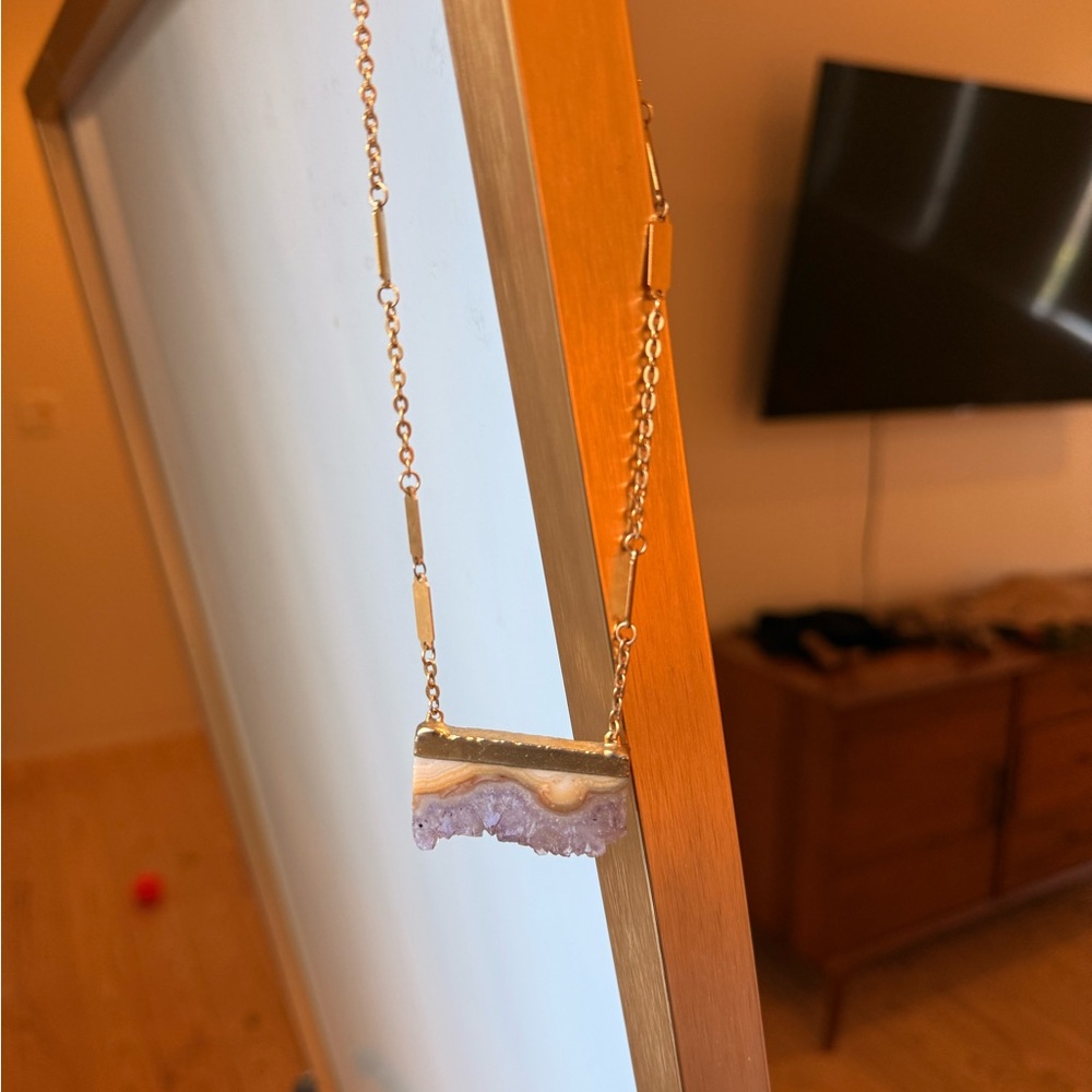 Rectangular Gold Played Amethyst Geode Slice Pend… - image 5